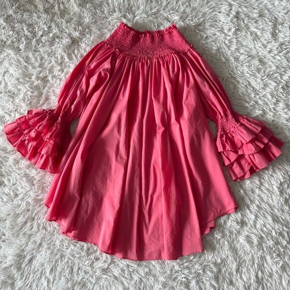 Gracia Barbiecore Bright Pink Ruched Off the Shoulder Mini dress Size M - Picture 4 of 5